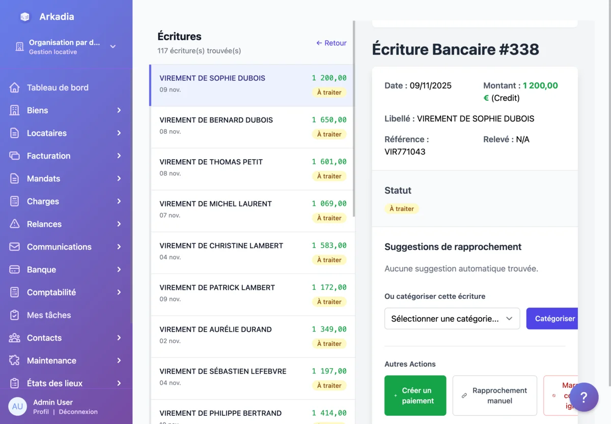 Arkadia - Rapprochement bancaire